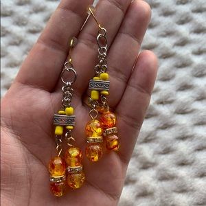 Orange and Yellow Beaded Drop Earrings